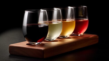 Wine Tasting Selection: Four Wine Varieties on Wooden Tray