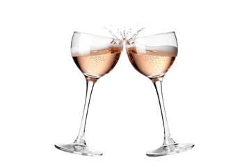 Clinking wine glasses with splash on transparent background
