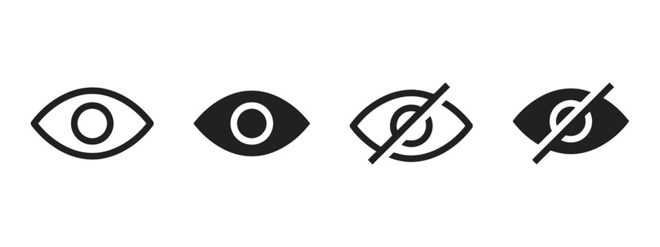 Eye icon set representing visibility awareness privacy security showing look hide view open close watching protection and surveillance concept