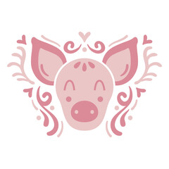 Obraz premium Farm animals pink pig flat