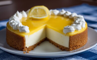 Lemon Cheesecake with Lemon Curd Glaze and Whipped Cream