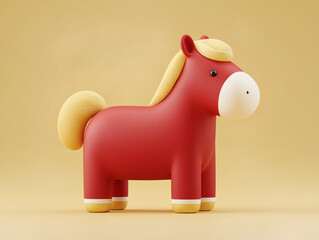 2026 New Year 3d Cute red horse character with soft rounded shapes on a warm yellow background