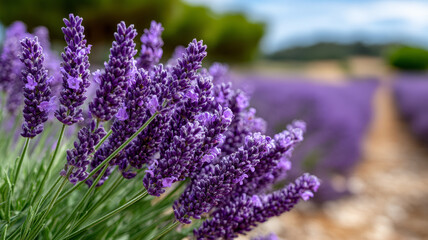 Obraz premium Lavender field in full bloom under clear blue sky