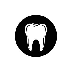 White Tooth Graphic in Black Circle Icon Design