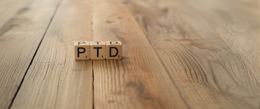 PTD text displayed on wooden blocks set on a wooden surface