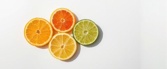Obraz premium Colorful citrus slices arranged on a white background, clipping path included