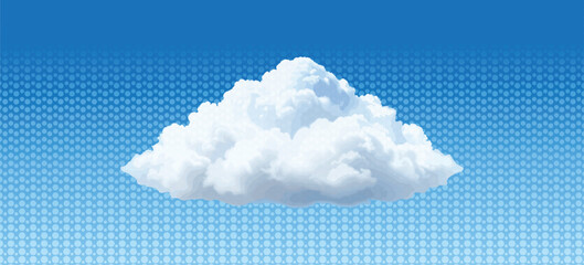 Stylized fluffy white cloud illustration with comic book background and blue sky design