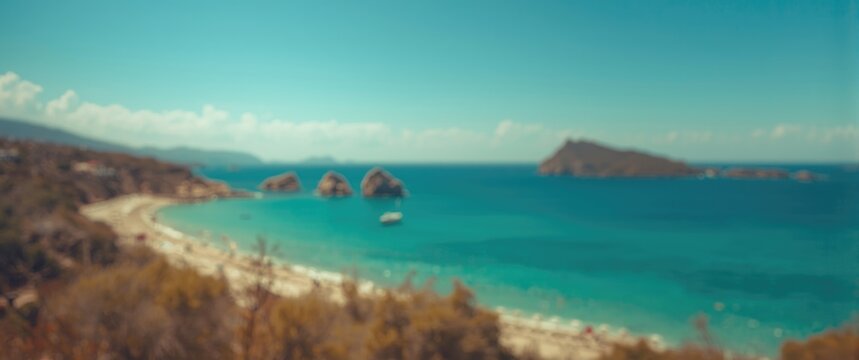 Beautiful summer scenery of the Aegean sea landscape seen from Asprovalta in Greece with a scenic background and selective focus