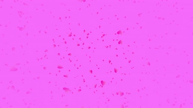 Pink heart shapes being lit up and falling down on pink background. Abstract background for Happy Valentine's day and wedding ceremony.