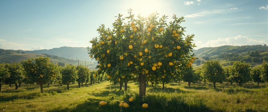 Ripening lemon tree amidst citron orchard