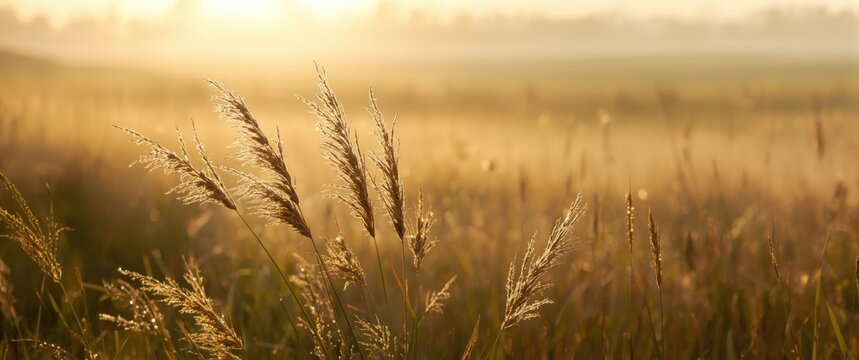Autumn Morning Background Featuring Foxtail Grass, Nature, and Golden Sunlight