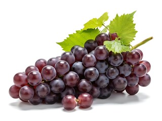 Fototapeta premium Fresh red grapes with leaves isolated on white