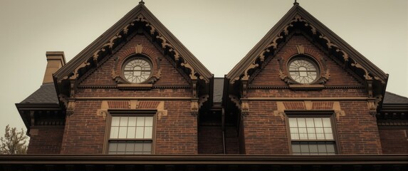 Naklejka premium Elegant Victorian house front with decorative brickwork and dormer windows