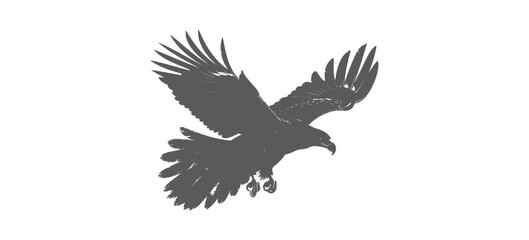 Obraz premium Detailed silhouette of flying eagle with spread wings and sharp talons in dynamic motion