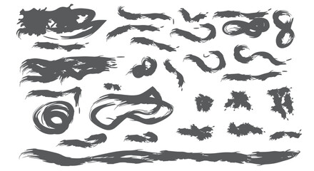 Abstract brush stroke collection with swirls splatters streaks and textured paint patterns