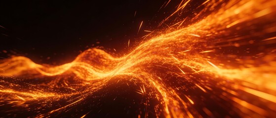 燃えるオレンジの光波が躍動する抽象的エネルギー