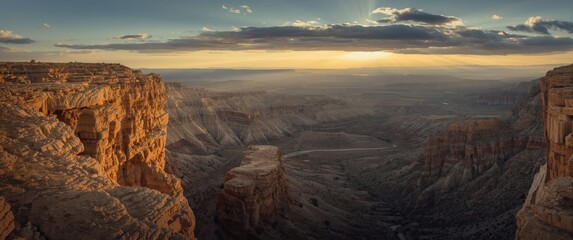 Ramon Crater (Makhtesh Ramon) seen from the northern rocky cliff edge, showcasing the largest crater in the world, located in Ramon Nature Reserve, Mitzpe Ramon, Negev desert, Israel