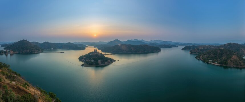 Lake captured from an aerial panoramic angle