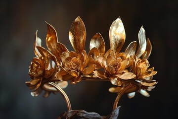 Naklejka premium Golden crown shining with floral ornaments and exquisite leaves, creating a luxurious and regal atmosphere