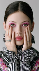 Surreales portrait mit stilisierter Person und starkem Fokus auf Emotionen. Klare Farben, reduzierte Formen und bewusst k&uuml;nstliche &Auml;sthetik