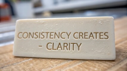 Naklejka premium Engraved Stone Block with 'Consistency Creates Clarity' Message