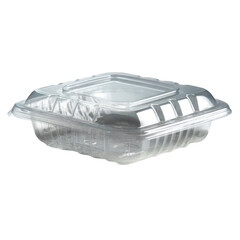 Clear plastic food container isolated on transparent background