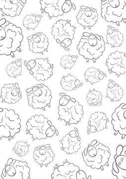 Doodle Coloring Page with 31 Hand Drawn Sheep for Daily Creative Practice, Mindfulness, and Printables