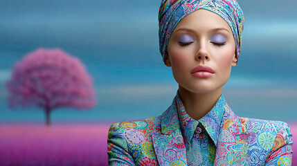 Surreales portrait mit stilisierter Person und starkem Fokus auf Emotionen. Klare Farben, reduzierte Formen und bewusst k&uuml;nstliche &Auml;sthetik