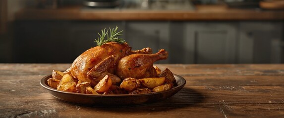 Plate of roasted chicken and potatoes