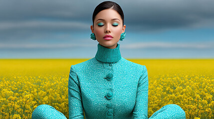 Surreales portrait mit stilisierter Person und starkem Fokus auf Emotionen. Klare Farben, reduzierte Formen und bewusst k&uuml;nstliche &Auml;sthetik