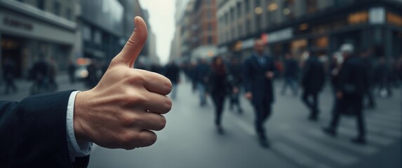 Thumbs up gesture from male hand indicating success