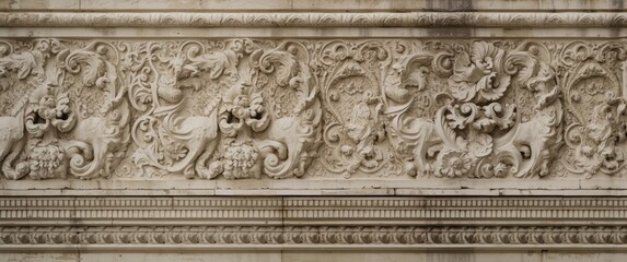 Decorative architectural features including gypsum stucco, plaster ornaments, and patterns displaying detailed wall textures in city public spaces