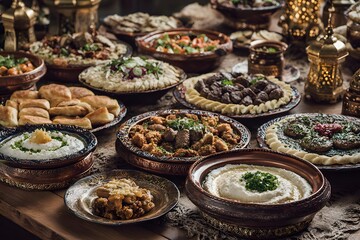 Eid al Adha festive table traditional dishes arranged neatly