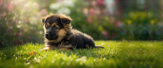 A melancholy German shepherd puppy looks away