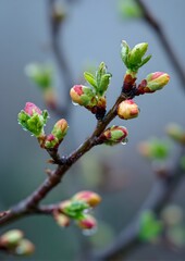 Close up budding tree branches symbol of growth