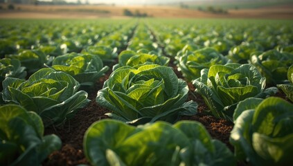 Butterhead Lettuce plants growing in expansive farmland, highlighting crop cultivation techniques