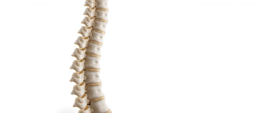 Detailed view of a spine model on white background related to healthcare, medicine, and human anatomy
