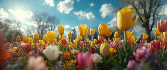 Colorful Tulips in Bloom During Spring