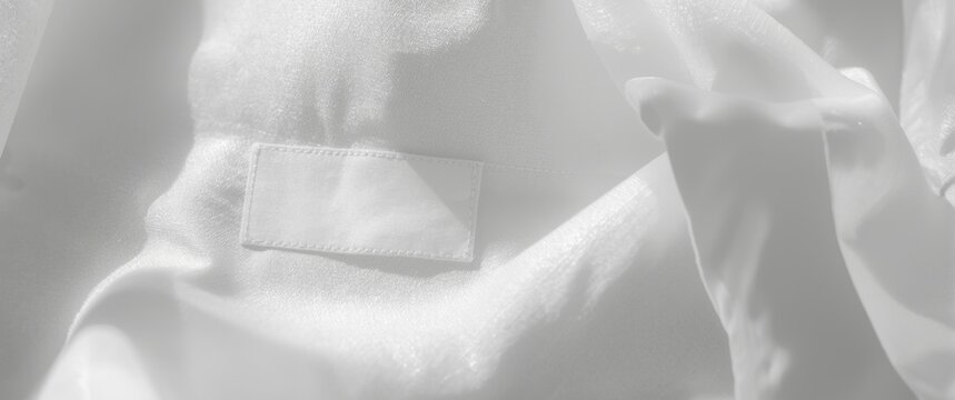Blank white clothes label for laundry care on white shirt fabric texture