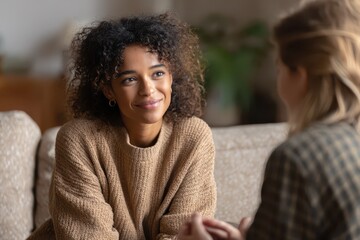 Attentive ear: a calm woman listening with empathy during a quiet conversation