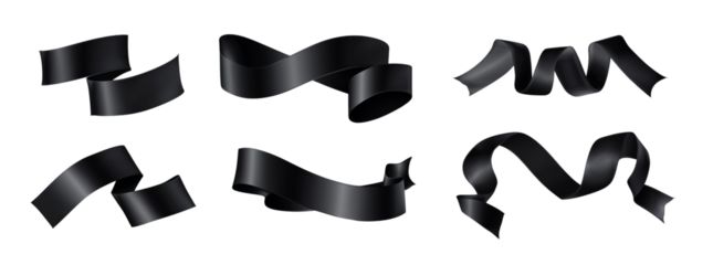 Elegant black ribbons on transparent background digital graphic design
