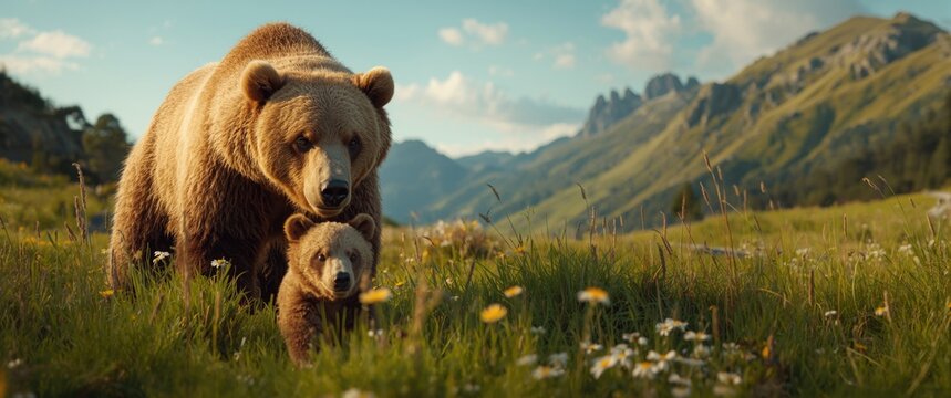 Asturias, Spain: Mother and Baby Brown Bears