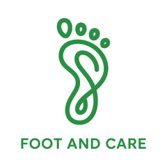 Obraz premium Green foot print logo with text foot and care icon