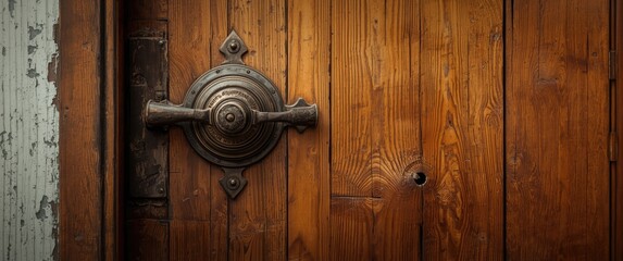 Obraz premium Wooden door closeup featuring lock background, textured vintage style, house, home, wall, white, retro, security