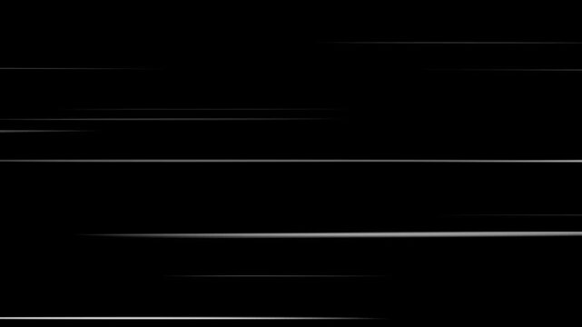 Animation white speed line effect on black background. White horizontal anime manga speed lines over black background. Right to Left speed lines moving with alpha channel.