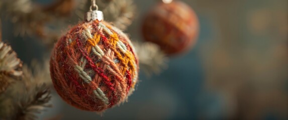 Obraz premium Colorful knitted ornament made from woolen threads