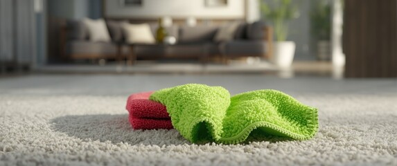 Vibrant microfiber cleaning cloths in bright green and red plush textures