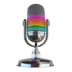 Vintage microphone with rainbow gradient isolated on transparent background