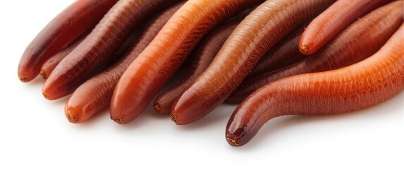 Close-up of Earthworms on a white backdrop