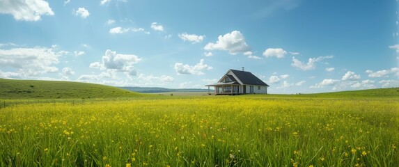 Obraz premium House vision on green meadow depicted in a conceptual image